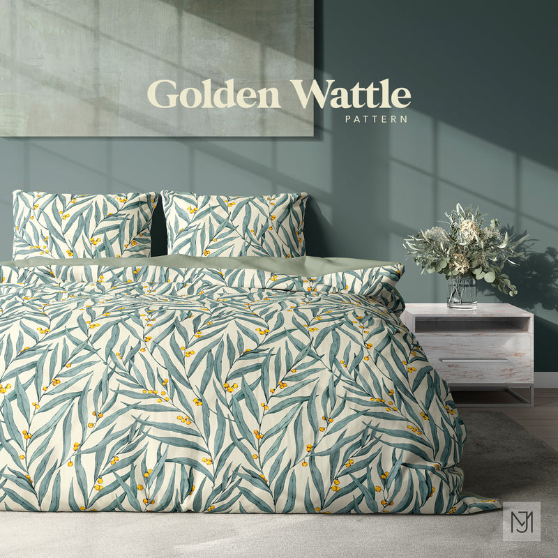 Golden Wattle Leaves Seamless Pattern - 061