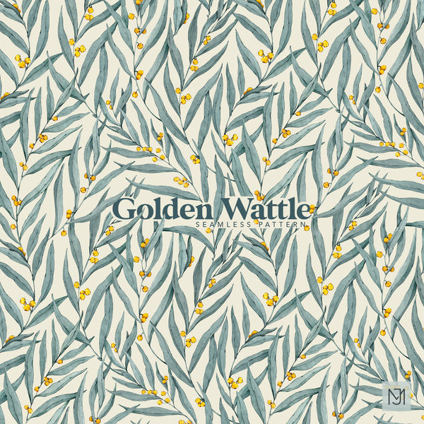 Golden Wattle Leaves Seamless Pattern - 061