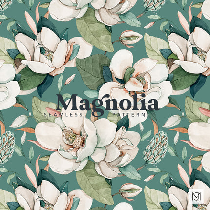 White Magnolia Seamless Pattern - 063