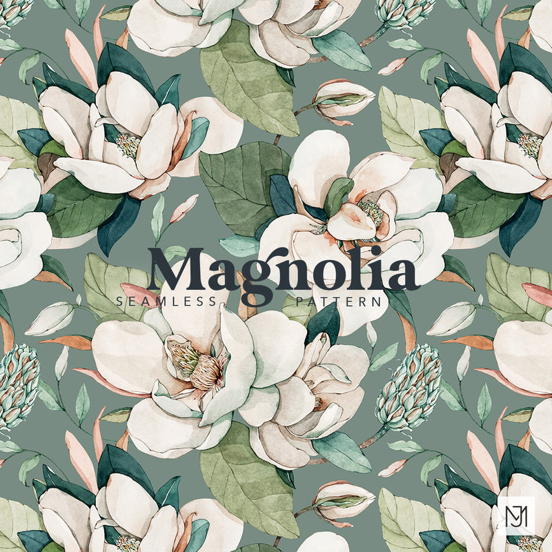 White Magnolia Seamless Pattern - 063