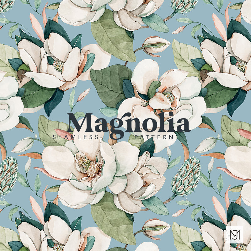 White Magnolia Seamless Pattern - 063