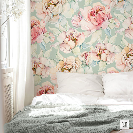 Watercolor Pastel Peonies Seamless Pattern - 057