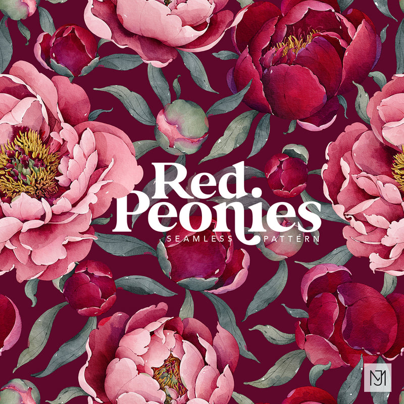 Red Peonies Seamless Pattern - 096