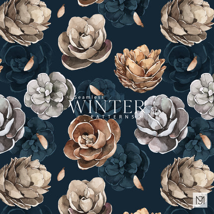 Winter Pine Cones Seamless Pattern - 044