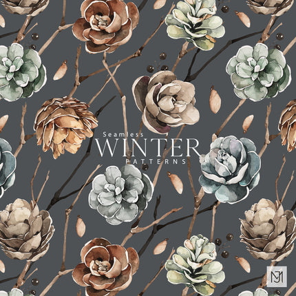 Winter Pine Cones Seamless Pattern - 044