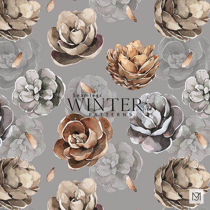 Winter Pine Cones Seamless Pattern - 044