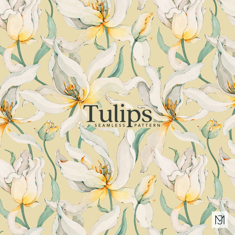 White Tulips Seamless Pattern - 071