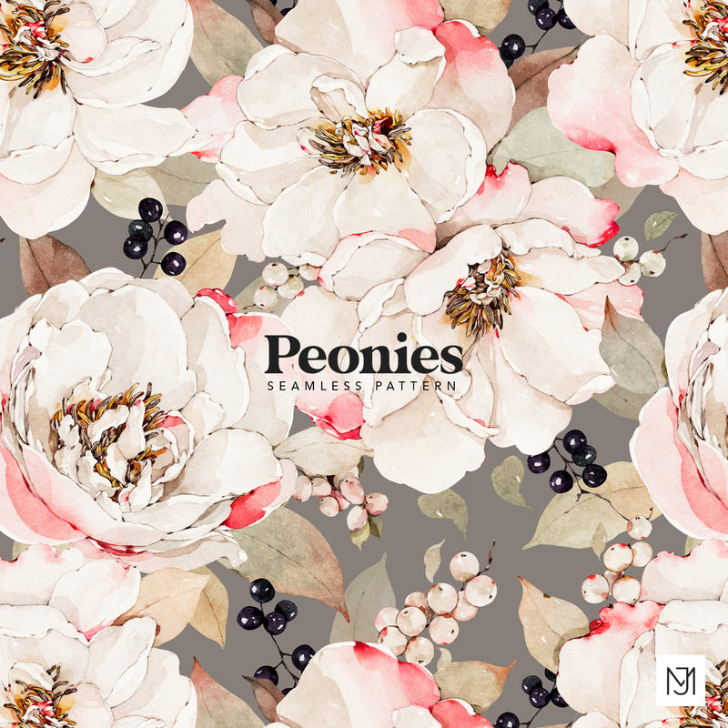 White Peonies Seamless Pattern - 067