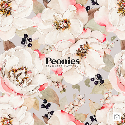 White Peonies Seamless Pattern - 067