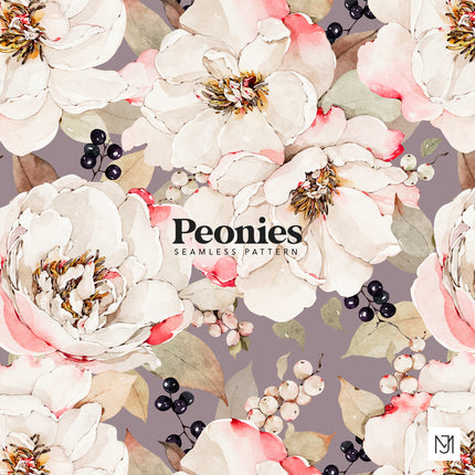 White Peonies Seamless Pattern - 067