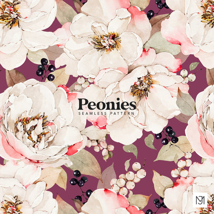 White Peonies Seamless Pattern - 067