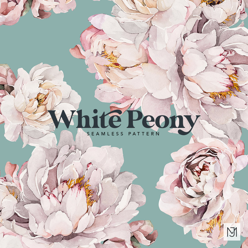 White Peony Seamless Pattern - 030